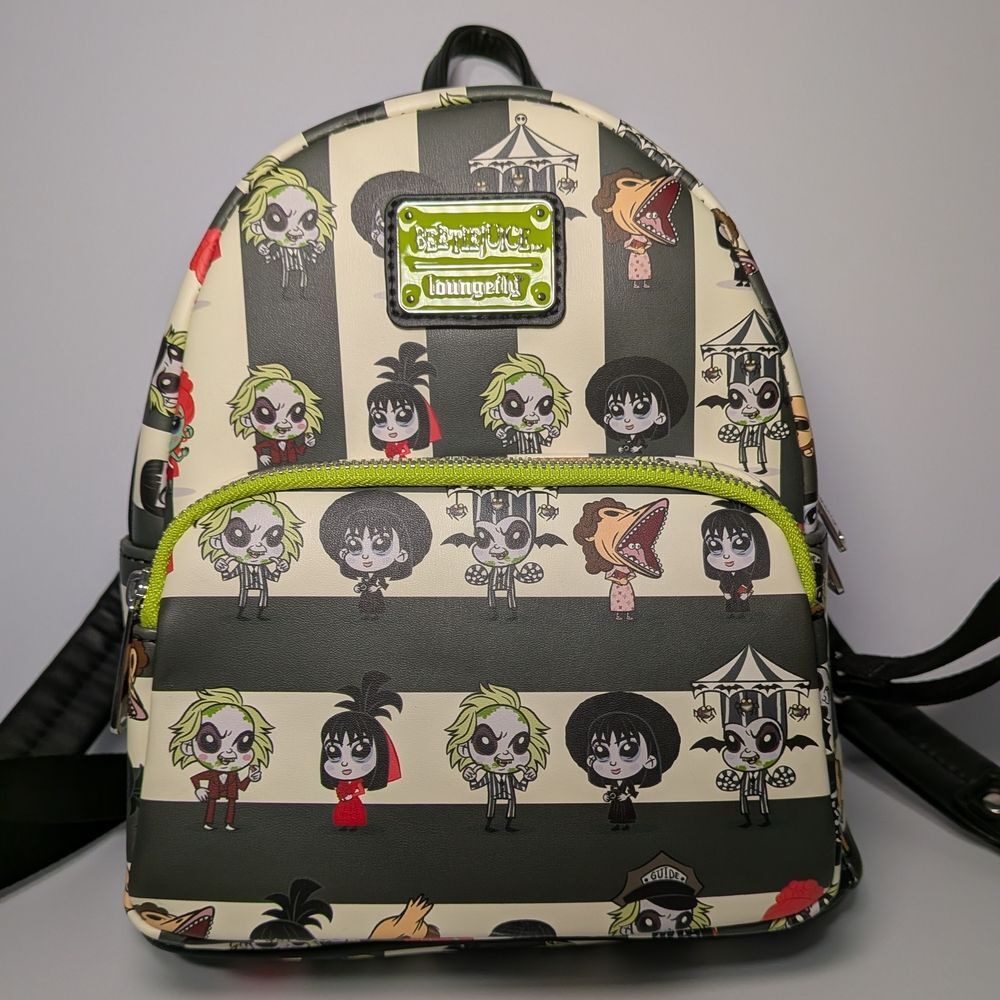 Beetlejuice Loungefly Mini Backpack NWOT Green White Black Stripes